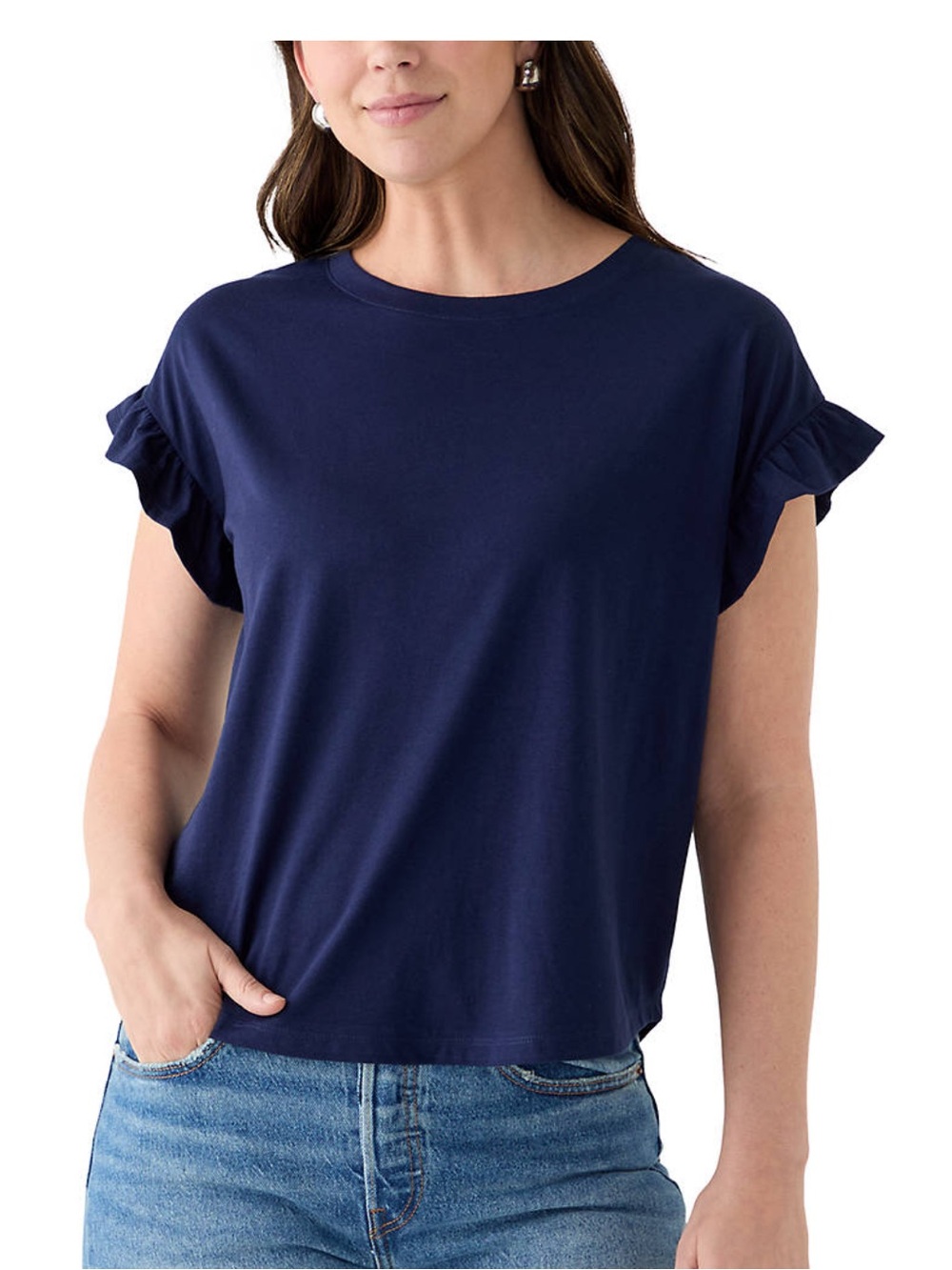 NEW Crown & Ivy Solid Ruffle Sleeve T-Shirt